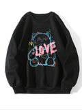 Women's Cartoon Bear & Letter Print Drop Shoulder Sweatshirt, Casual Long-Sleeve Crew Neck Pullover For Spring & Fall,...