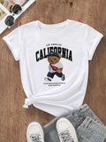 Women's Cartoon Bear & Letter Print Round Neck Tee, Casual Short Sleeve Crew Neck T-Shirt for Daily Wear, Ladies Clothes...