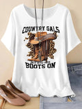 Women's Cartoon Boots Graphic Print Round Neck Tee, Fashion Casual Short Sleeve T-shirt, Ladies Summer Clothes for Daily...