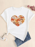 Women's Cartoon Cat & Heart Print Round Neck Tee, Casual Short Sleeve Crew Neck T-shirt for Summer, Fashion Women's Top...