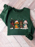 Women's Cartoon Dog Print Round Neck Sweatshirt, Casual Long Sleeve Pullover for Fall & Winter, Women's Clothes for Daily...
