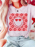 Women's Cartoon Face & Heart Print Round Neck Tee, Fashion Casual Crew Neck T-Shirt for Daily Holiday Vacation Outdoor...