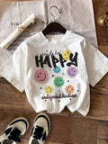 Cartoon Face & Letter Print Round Neck Casual Short Sleeve Summer Clothes Daily T-Shirts, Hoodie, Sweatshirt