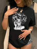 Women's Cartoon Figure & Letter Print Drop Shoulder Tee, Fashion Casual Crew Neck T-Shirt for Daily Holiday Vacation...