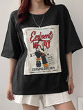 Women's Cartoon Figure & Letter Print Round Neck Tee, Fashion Casual Half Sleeve T-shirt for Daily Wear, Ladies Clothes...