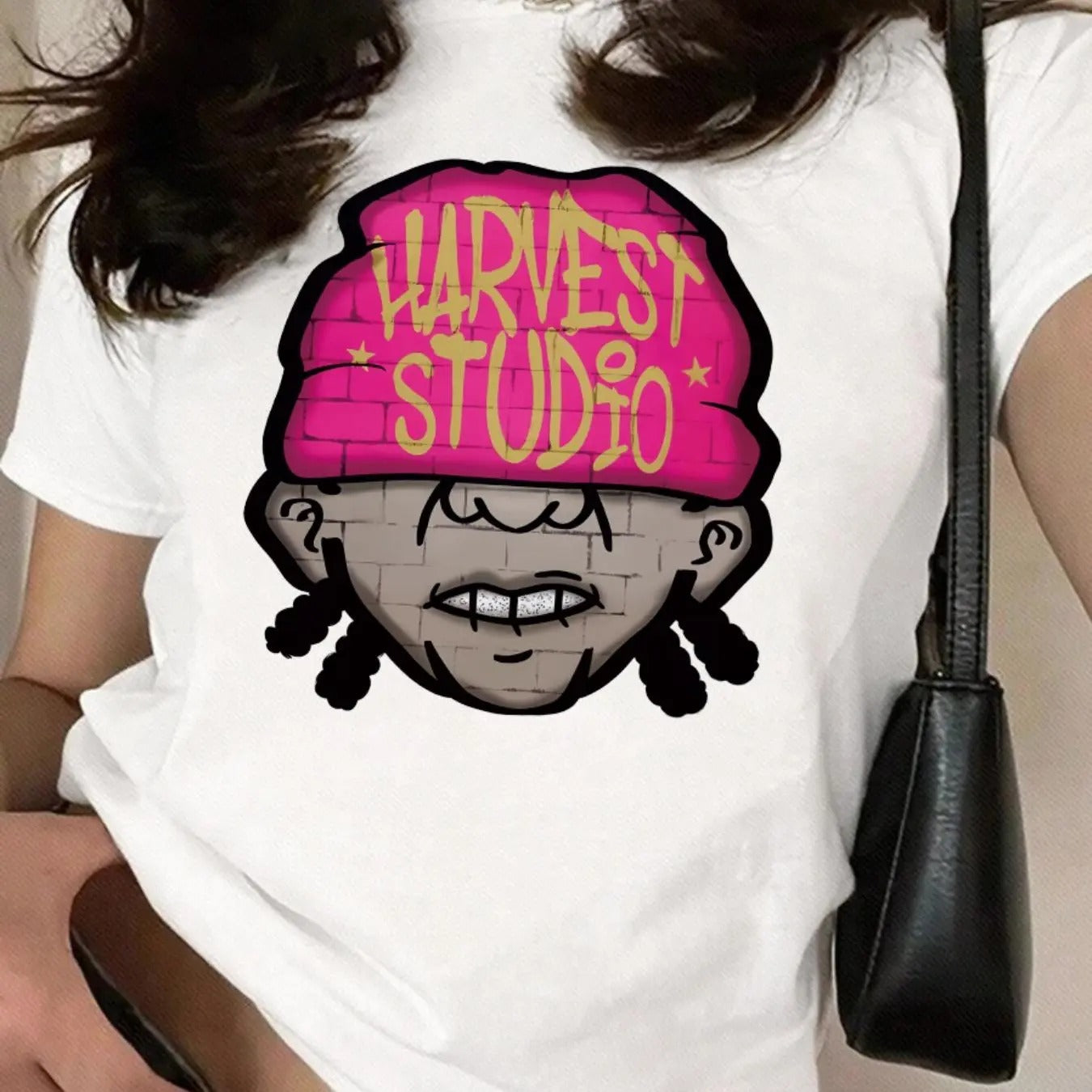 Women's Cartoon Figure & Letter Print Round Neck Tee, Fashion Casual Short Sleeve Crew Neck T-shirt for Daily Holiday...