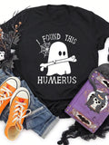 Women's Cartoon Ghost & Letter Print Round Neck Tee, Halloween Trendy Casual Short Sleeve T-shirt for Daily Wear, Ladies...