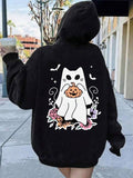 Cartoon Ghost Print Casual Long Sleeve Hooded Fall & Winter Clothes Daily T-Shirts, Hoodie, Sweatshirt
