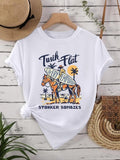 Women's Cartoon Graphic Print Round Neck Tee, Fashion Casual Short Sleeve T-shirt for Daily Wear, Ladies Summer Clothes...
