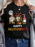 Women's Cartoon Letter Print Round Neck Tee, Casual Halloween Short Sleeve Crew Neck T-shirt for Summer, Fashion Women's...