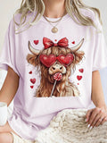 Women's Cartoon Print Round Neck Tee, Casual Lover Heart Short Sleeve T-shirt for Summer, Women's Top for Daily Wear...