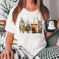 Women's Cartoon Skull Milk Tea Print Round Neck Tee, Fashion Casual Short Sleeve T Shirt For Daily Wear, Unisex Short...