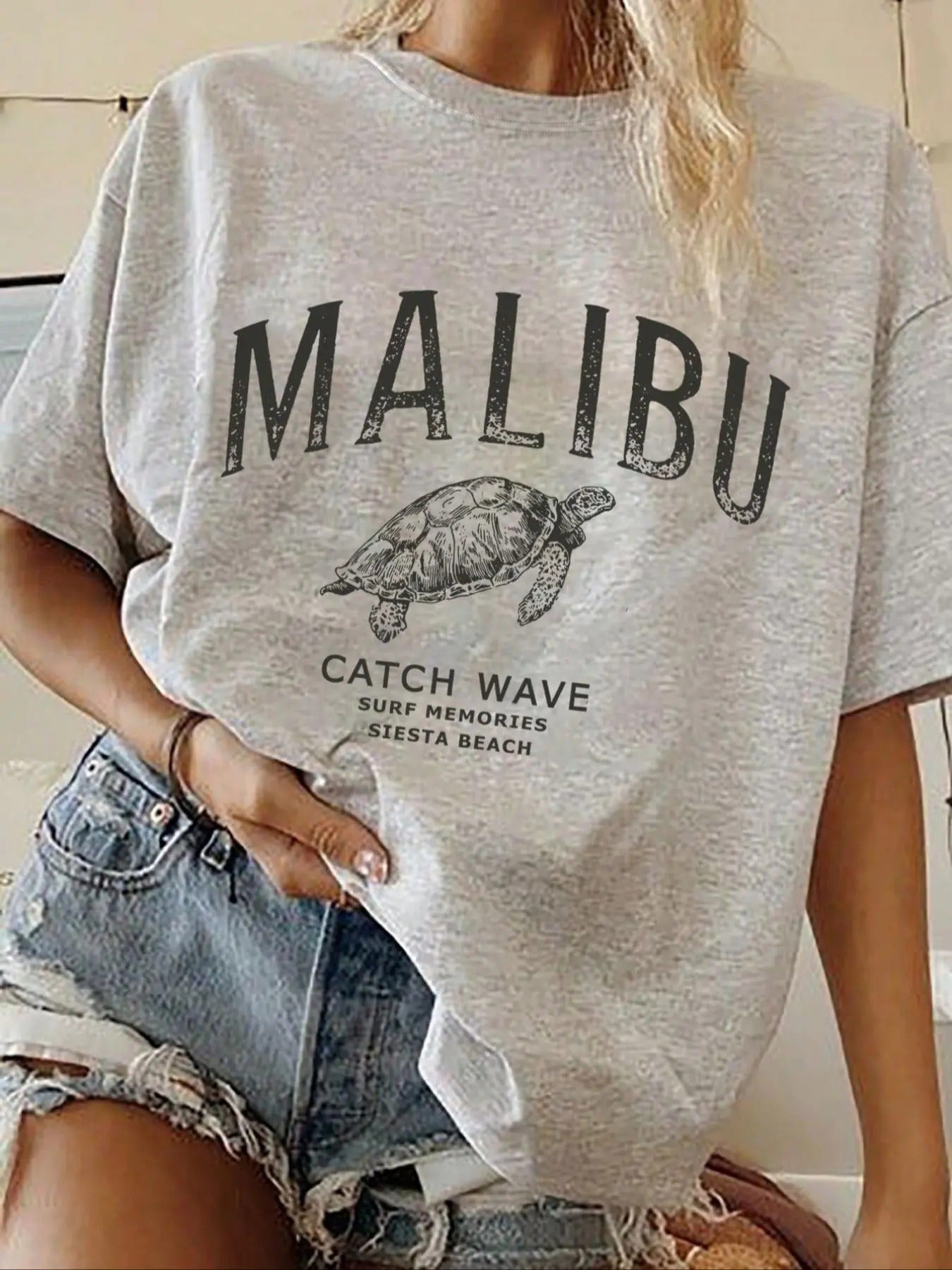 Women's Cartoon Turtle Graphic Print Round Neck Tee, Fashion Casual Drop Shoulder Short Sleeve T-shirt, Ladies Summer...