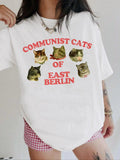 Women's Cat & Letter Print Round Neck Tee, Casual Short Sleeve T-shirt for Summer, Women's Top for Daily Wear Hoodie,...