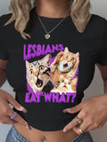Women's Cat & Letter Print Round Neck Tee, Fashion Casual Crew Neck T-Shirt for Daily Holiday Vacation Outdoor Wear,...