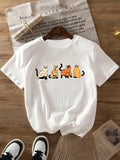 Women's Cat Print Round Neck Tee, Casual Short Sleeve Crew Neck T-shirt for All Seasons, Fashion Women's Top for Daily...