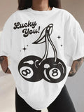 Women's Cherry & Letter Print Round Neck Tee, Casual Short Sleeve Crew Neck T-Shirt for Summer, Fashion Women's Top for...