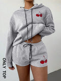 Women's Cherry Print Hoodie, Casual Long Sleeve Hoodie, Ladies Fall & Winter Clothes for Daily Wear T-Shirts, Sweatshirt