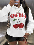 Women's Cherry Print Hoodie, Fashion Casual Letter Print Hooded Sweatshirt for Daily Holiday Outdoor Wear, Women Clothing...