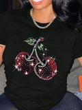 Women's Cherry Print Round Neck Tee, Fashion Casual Crew Neck T-shirt for Daily Holiday Vacation Outdoor Wear, Ladies...