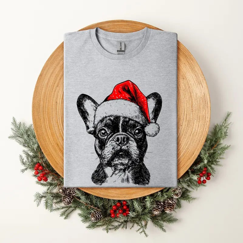 Women's Christmas Dog Lover Tee - Santa Pet T-Shirt - Soft Style Tee - Tops, Womenswear Hoodie, Sweatshirt | GrindPrints.com