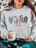 Women's Christmas Letter Print Round Neck Sweatshirt, Casual Long Sleeve Crew Neck Pullover for Fall & Winter, Women's...
