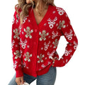 Women's Christmas Sweater Cardigan Long Sleeve V Neck Button Up Elk Gingerbread Man Print Knitwear T-Shirts, Hoodie,...