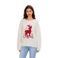 Women's Christmas Sweaters Reindeer Letter Bow Long Sleeve Round Neck Ribbed Knitted Tops T-Shirts, Hoodie, Sweatshirt