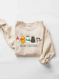 Women's Christmas Themed Cat & Letter Print Drop Shoulder Sweatshirt, Casual Long Sleeve Round Neck Pullover for Fall &...
