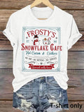 Women's Christmas Themed Frosty's Snowflake Cafe Round Neck Graphic Tee, Casual Short Sleeve T-Shirt for Summer, Women's...