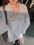 Women's Christmas Themed Goose Print Half Zip Drop Shoulder Sweatshirt, Casual Long Sleeve Collared Pullover for Fall &...