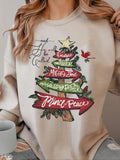 Women's Christmas Tree & Letter Print Drop Shoulder Sweatshirt, Casual Long Sleeve Round Neck Pullover for Fall & Winter,...
