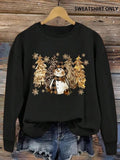Women's Christmas Tree & Snowman Print Drop Shoulder Sweatshirt, Casual Long Sleeve Round Neck Pullover for Daily Wear,...