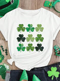 Women's Clover Print Round Neck Tee, Casual Short Sleeve Crew Neck T-shirt for Daily Wear, Ladies Clothes for All Seasons...