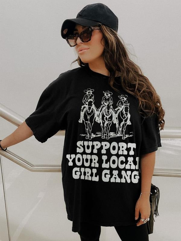 Women's Cowgirl Letter Print Round Neck Tee, Vintage Trendy Casual Short Sleeve T-shirt for Daily Wear, Ladies Summer...