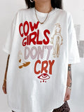 Women's Cowgirls Don't Cry Letter Print Round Neck Tee, Fashion Casual Crew Neck T-Shirt for Daily Holiday Vacation...