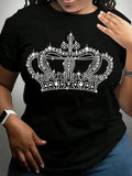Women's Crown Print Round Neck Tee, Fashion Casual Crew Neck Short Sleeve T-shirt for Daily Holiday Vacation Outdoor...