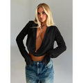 Women's Deep V Neck Draped Crop Blouse Long Sleeve Shirts Going Out Cropped Tops Hoodie, Sweatshirt | GrindPrints.com