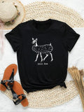 Women's Deer & Letter Print Round Neck Tee, Trendy Casual Short Sleeve Crew Neck T-Shirt for Daily Wear, Ladies Clothes...