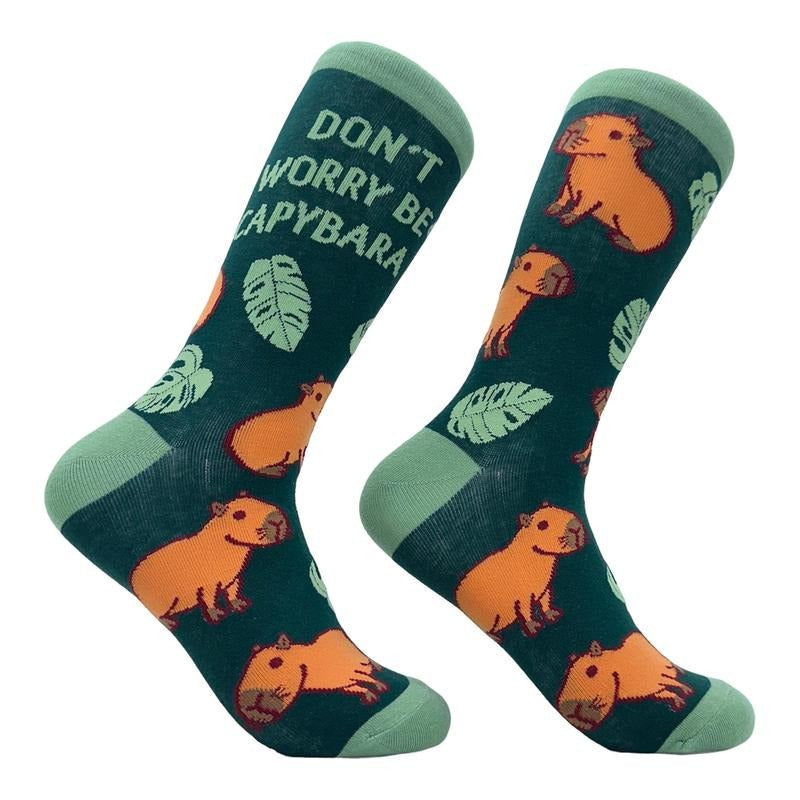 Women's Dont Worry Be Capybara Socks Funny Sarcastic Parody Lyrics Footwear Funny Graphic Socks Comfortable Fitted...