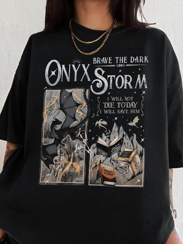 Women's Dragon & Book Print Round Neck Graphic Tee, Fashion Casual Short Sleeve T-shirt for Daily Wear, Ladies Summer...