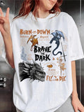 Women's Dragon & Figure Print Round Neck Tee, Fashion Casual Short Sleeve T-shirt for Daily Wear, Ladies Summer Clothes...