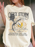 Women's Dragon & Letter Print Round Neck Graphic Tee, Vintage Trendy Casual Figure Graphic Short Sleeve T-shirt for Daily...