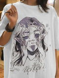 Women's Face Print Round Neck Graphic Tee, Casual Short Sleeve T-Shirt for Daily Wear, Ladies All Seasons Hoodie, Sweatshirt