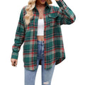 Women's Fall Button Down Shirts with Pockets Plaid Pattern Turn Down Collar Long Sleeve Casual Tops Hoodie, Sweatshirt