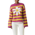 Women's Fall Striped Sweater Floral Pattern Drop Shoulder Long Sleeve Round Neck Loose Knitted Tops T-Shirts, Hoodie,...