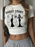 Women's Figure & Letter Print Round Neck Crop Tee, Casual Short Sleeve Crew Neck T-shirt for Summer, Fashion Women's Top...
