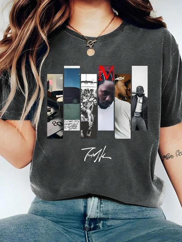 Women's Figure & Letter Print Round Neck Graphic Tee, Vintage Trendy Casual Short Sleeve T-shirt for Daily Wear, Ladies...