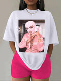 Women's Figure Print Drop Shoulder Tee, Fashion Casual Crew Neck T-Shirt for Daily Holiday Vacation Outdoor Wear, Ladies...