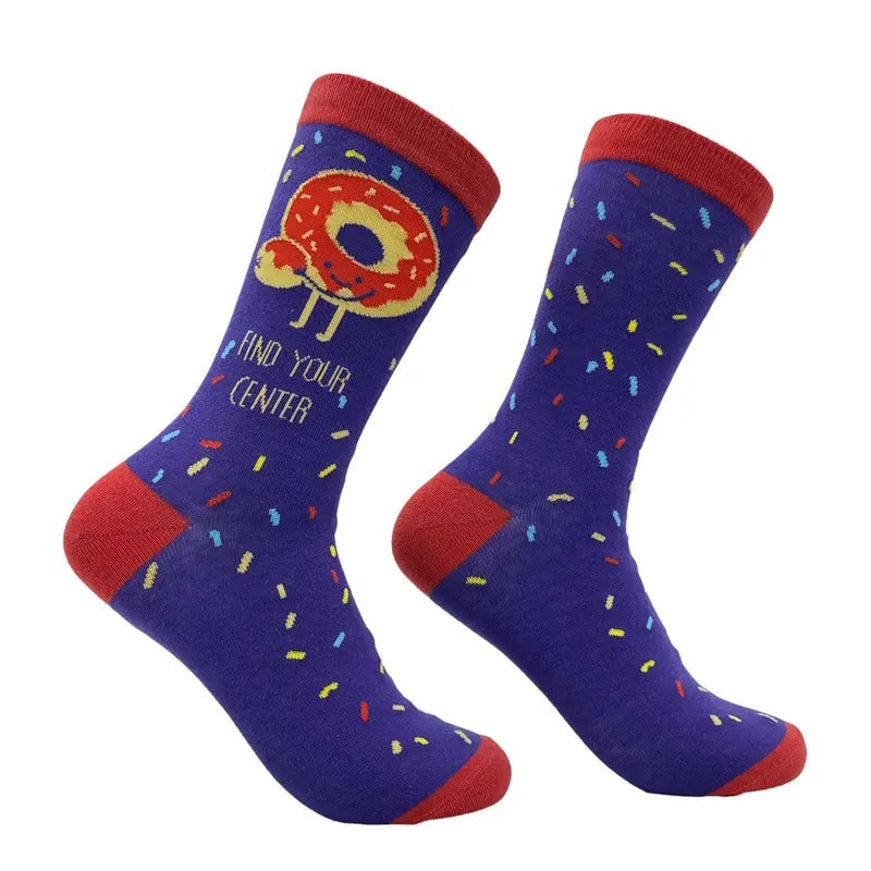 Women's Find Your Center Socks Funny Sarcastic Donut Graphic Footwear Funny Graphic Socks Comfortable Fitted Spandex...